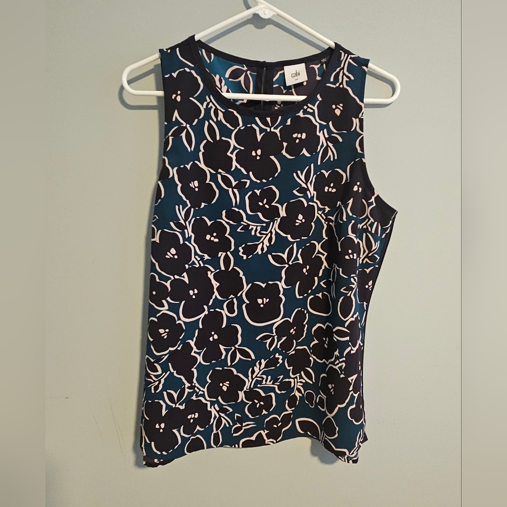 Cabi Navy & Teal Floral Warhol Women's Blouse | Medium